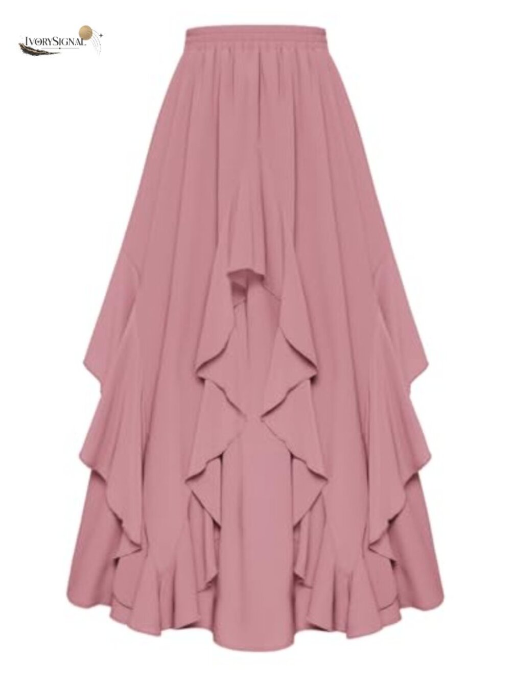 A-Line Maxi Skirt Ruffled Hem Double-Layered Side Pockets Flowy Renaissance